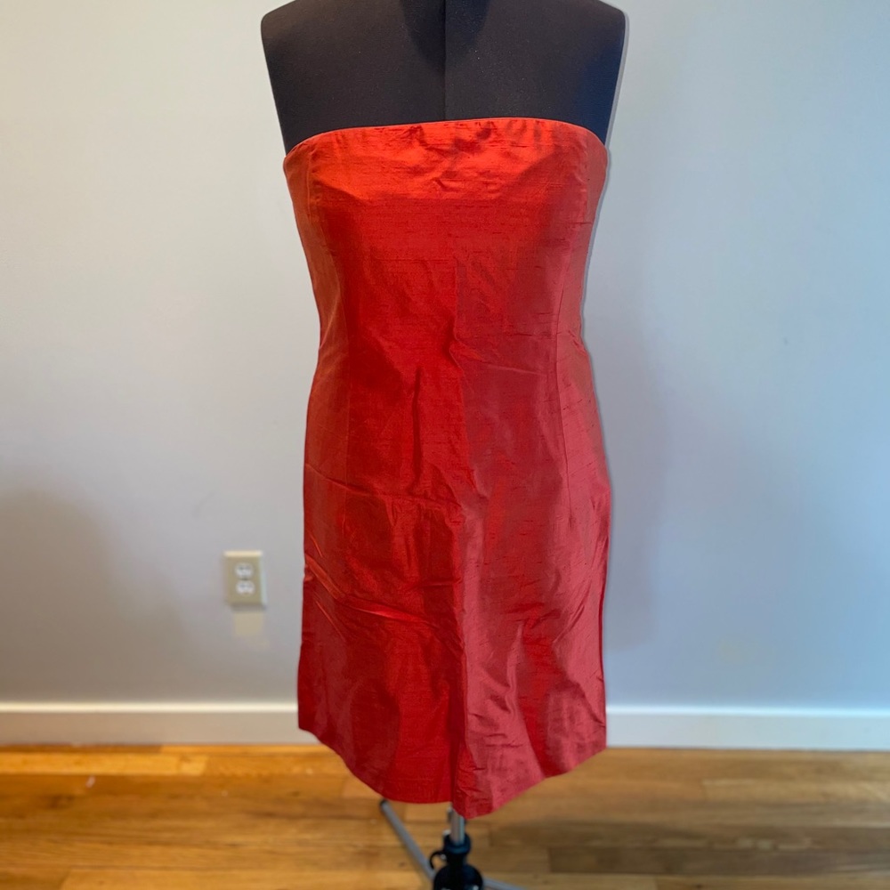 Orange silk strapless dress